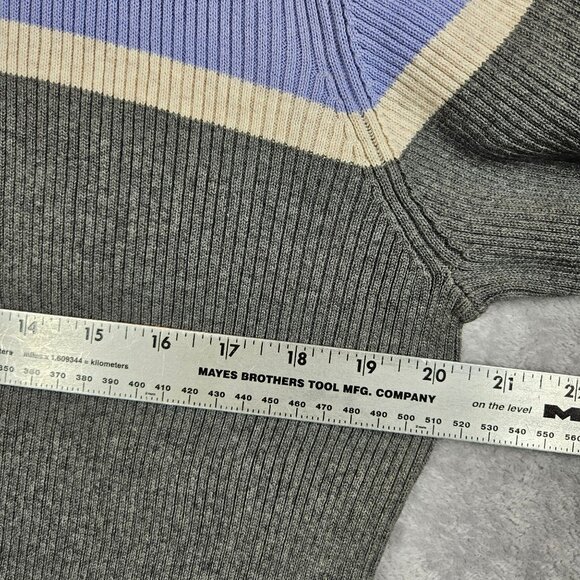 Liz Claiborne Turtle Knit Sweater Gray Lavender Cream Womens XL Career Nerd 70's - Picture 4 of 9